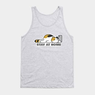 Calico Cat Stay At Home with Phone Tank Top